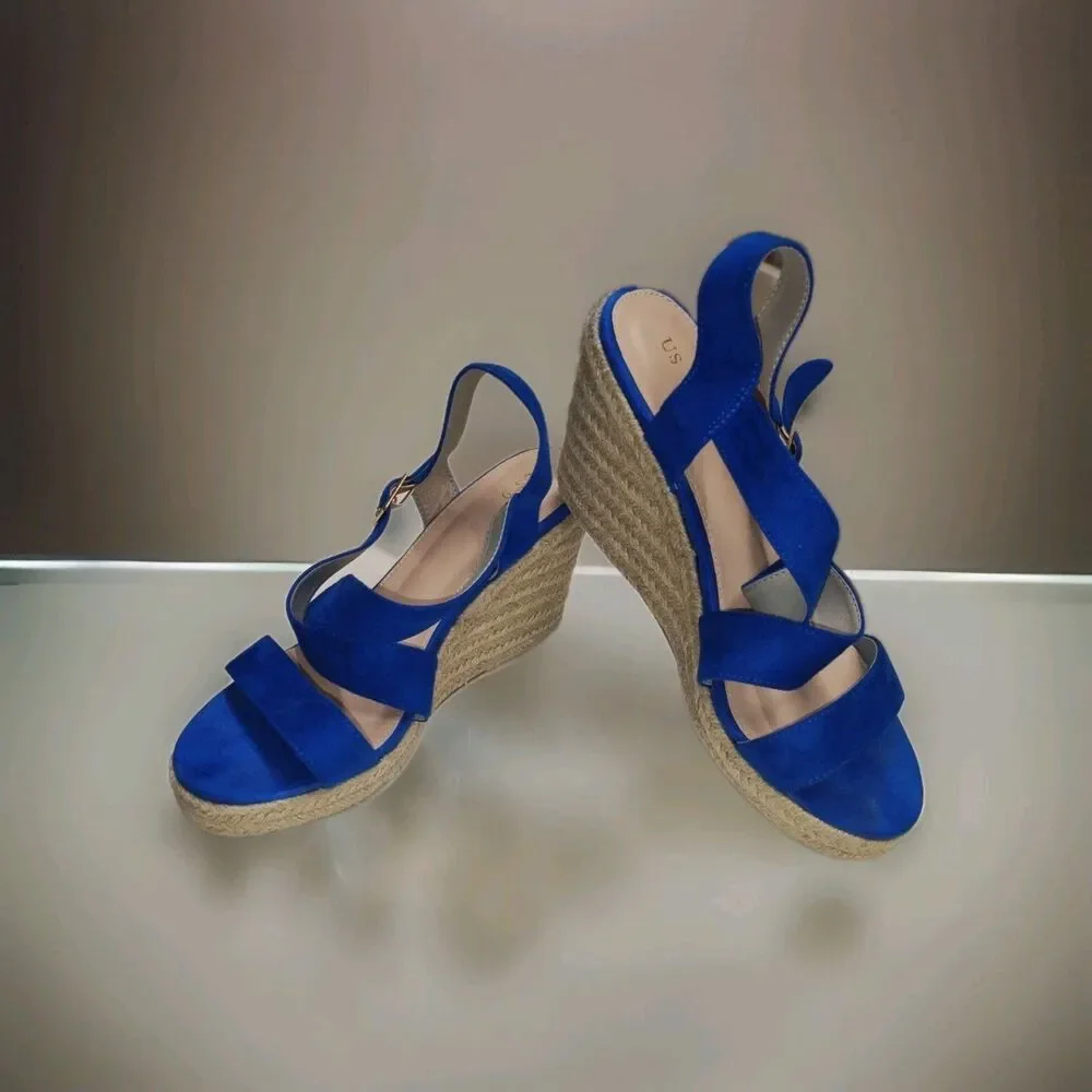 Allegra K Royal Blue Suede Wedge Sandals Sz. 9 💙